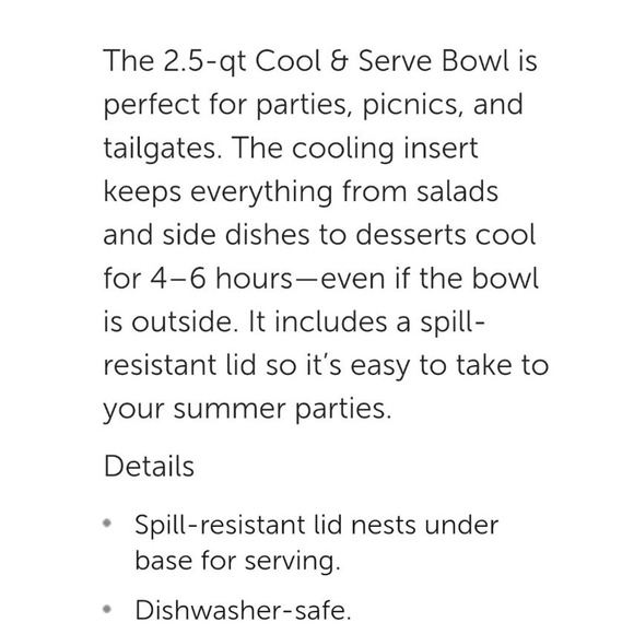 Pampered Chef 2.5-QT Cool &‎ Serve Bowl New - Picture 6 of 6